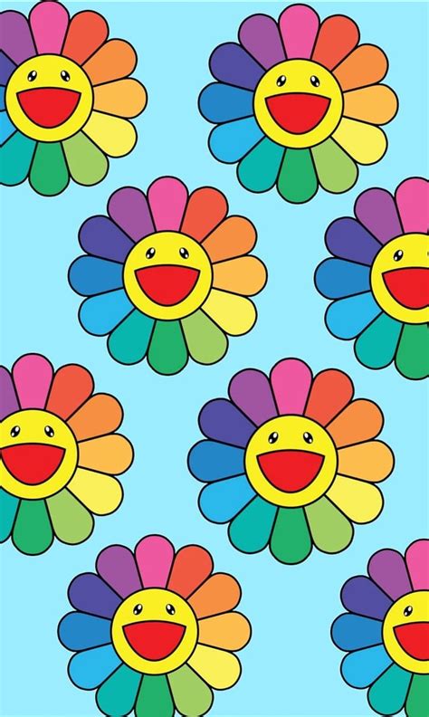 Vector cartoon character illustration logo. . Rainbow flower smiley face wallpaper